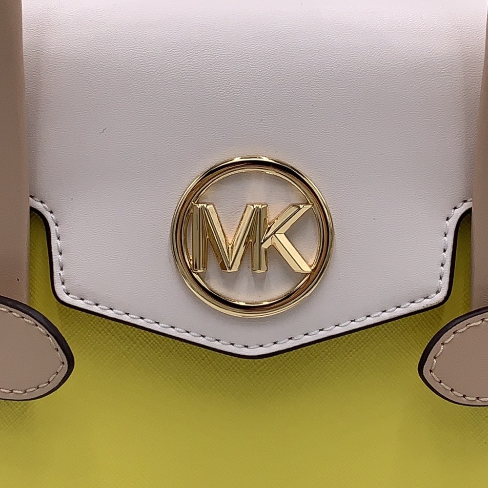 Michael Kors Carmen Medium Colorblock Faux Saffiano Leather Belted Satchel - Picture 5 of 16